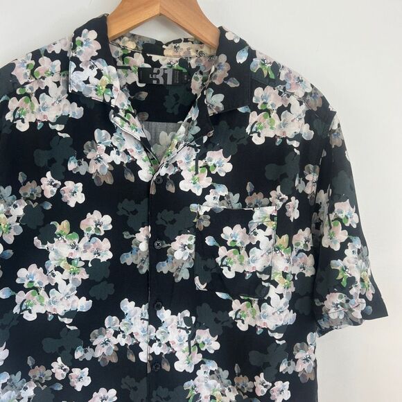 Le 31 for Simons Men's Medium Black Floral Short Sleeve Button Down Shirt Beach - Picture 5 of 9